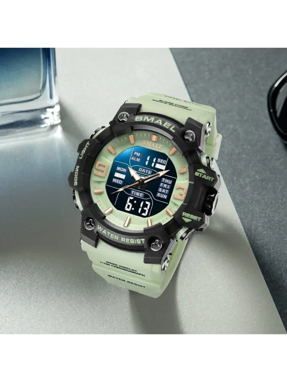 Men's Grass Green Analog Quartz Luminous Waterproof LED Electronic Digital Watch